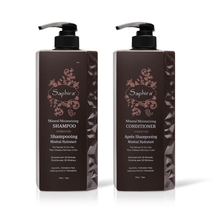 Saphira Mineral Moisturizing Shampoo and Conditioner for Normal to Dry Hair, 34 oz
