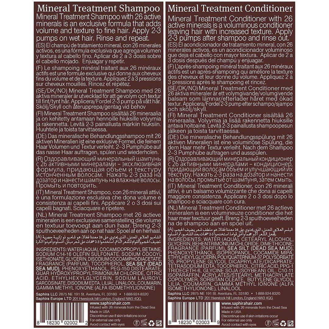 Mineral Treatment Shampoo & Conditioner Set Back Label with Full Ingredients List