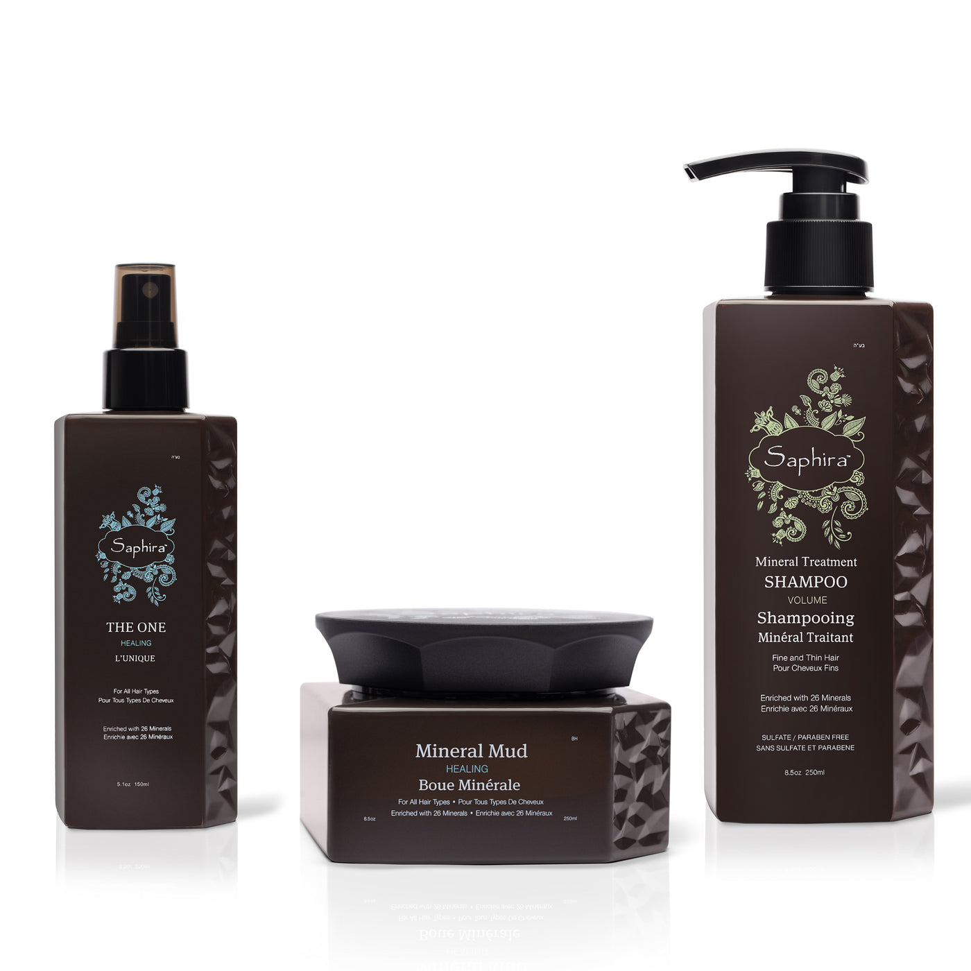 Saphira Summer Kit includes leave-on spray, deep healing hair mask & volumizing shampoo.